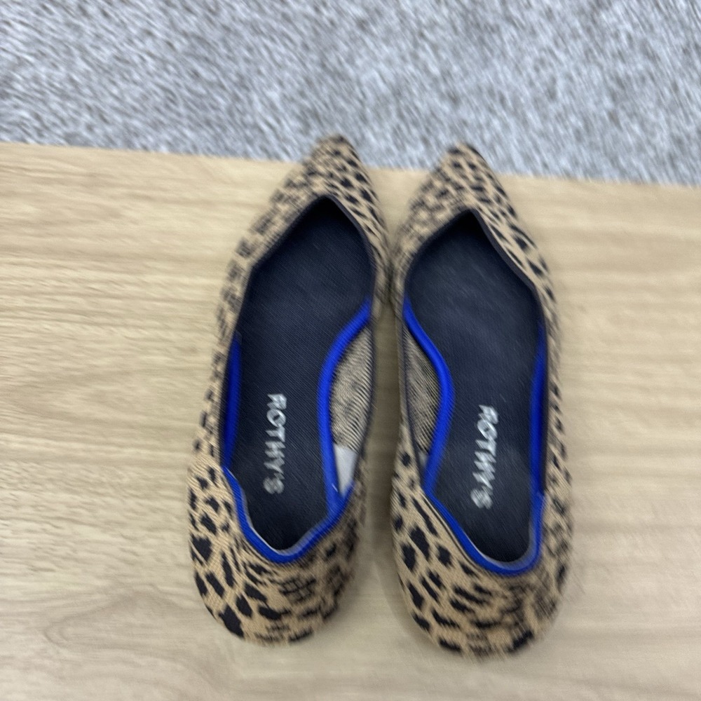 Rothys The Point Flats Women's 9 Leopard Cheetah Big Cat Print Tan Black Brown - Picture 9 of 16